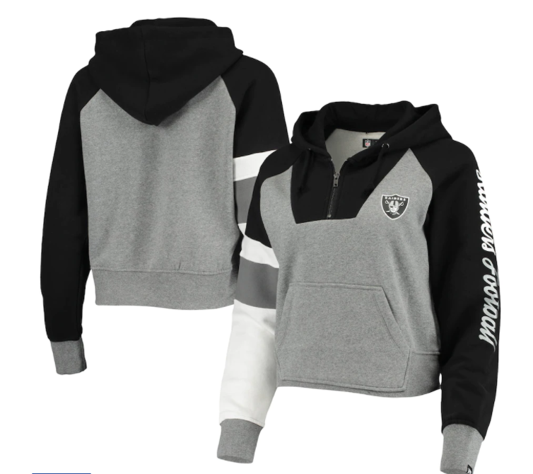 Las Vegas Raiders New Era Womens Color Block Crop Raglan Hoodie - Black / Gray