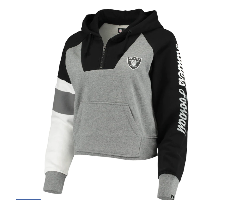 Las Vegas Raiders New Era Womens Color Block Crop Raglan Hoodie - Black / Gray