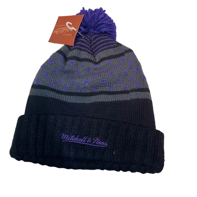 Toronto Raptors Mitchell & Ness Highland 2.0 Pom Knit Hat