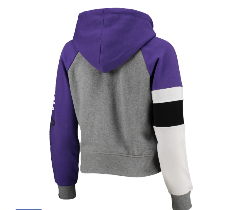 Baltimore Ravens New Era Women's Color Block Crop Raglan Hoodie - Purple / Gray