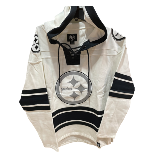 Pittsburgh Steelers '47 Brand White Wash Superior Lacer Hoodie