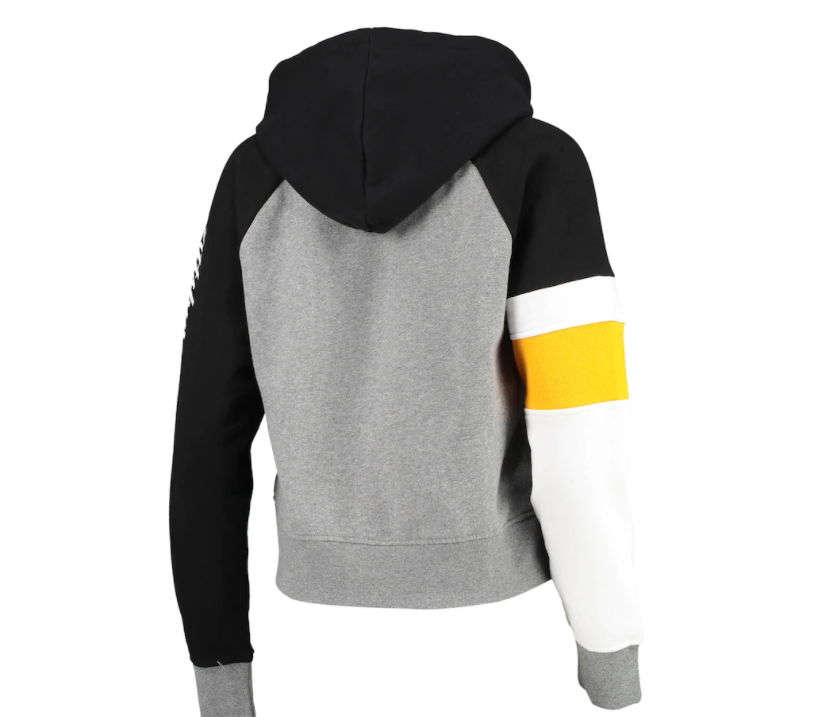 Pittsburgh Steelers New Era Womens Color Block Crop Raglan Hoodie - Black / Gray