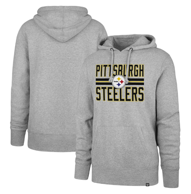 Pittsburgh Steelers '47 Heather Gray Block Stripe Headline Pullover Hoodie
