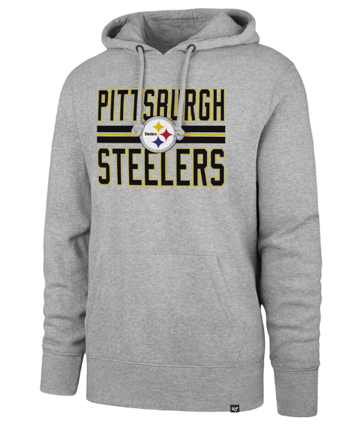 Pittsburgh Steelers '47 Heather Gray Block Stripe Headline Pullover Hoodie