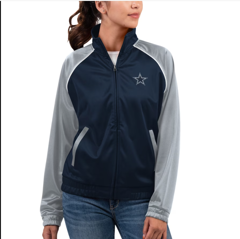 Women's Dallas Cowboys G-III 4Her by Carl Banks Navy/Gray Show Up Dolman Raglan Full-Zip Track Jacket