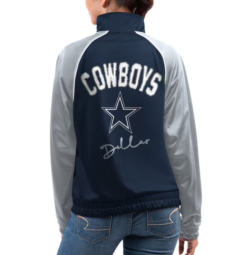 Women's Dallas Cowboys G-III 4Her by Carl Banks Navy/Gray Show Up Dolman Raglan Full-Zip Track Jacket