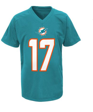 Miami Dolphins # 17 Jaylen Waddle Pre-School KIDS Perfomance Tee Shirt- Aqua