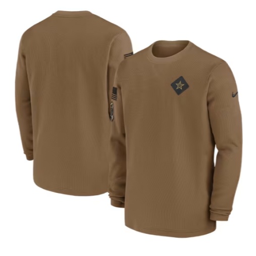 Dallas Cowboys Nike Sideline Salute To Service Heavy Brushed Waffle Crew Neck Shirt - Brown