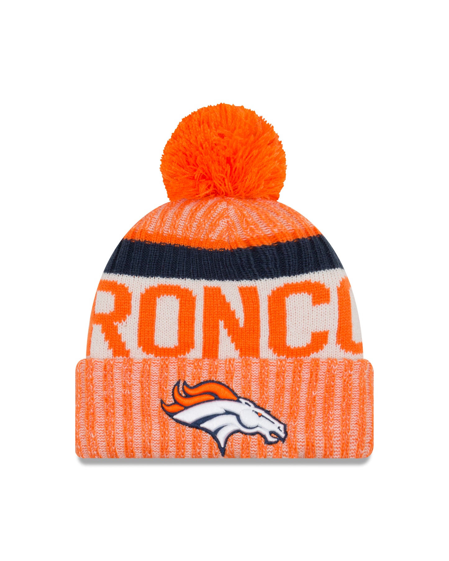 Denver Broncos New Era Sideline Sport Cuffed Pom Knit Hat- Orange