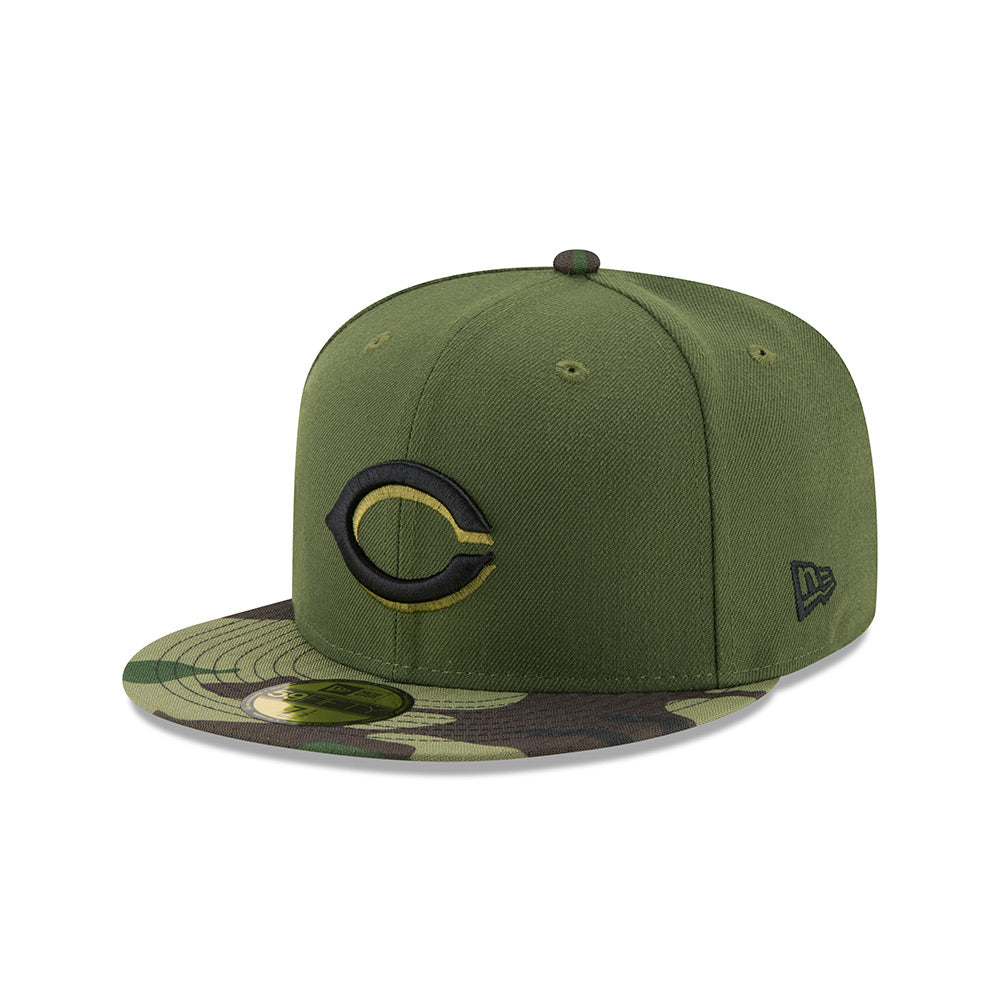Cincinnati Reds New Era Camo Armed Forces On-Field 59FIFTY Fitted Hat- Green