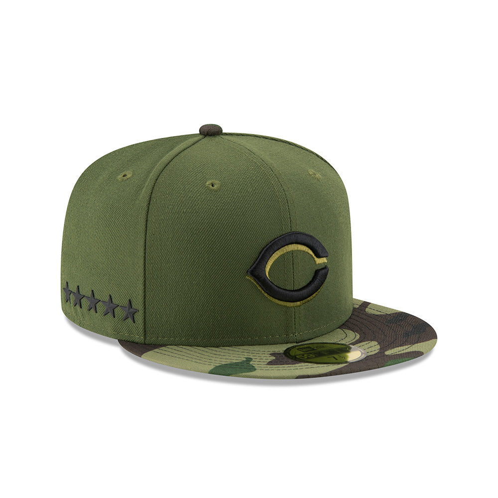 Cincinnati Reds New Era Camo Armed Forces On-Field 59FIFTY Fitted Hat- Green