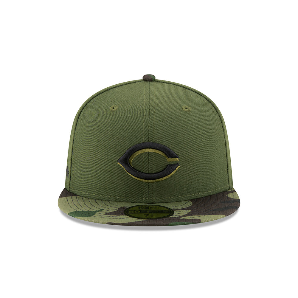 Cincinnati Reds New Era Camo Armed Forces On-Field 59FIFTY Fitted Hat- Green