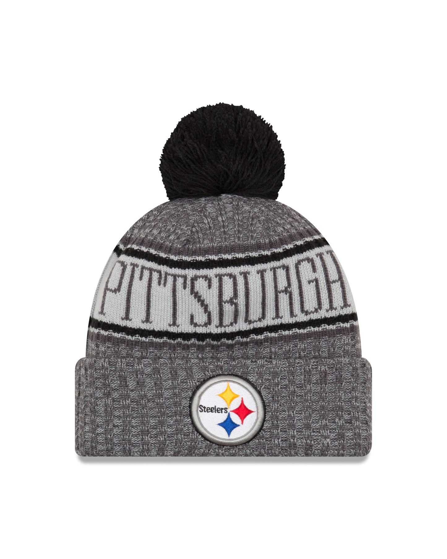 Pittsburgh Steelers New Era Sideline Sport Cuffed Pom Knit Hat Graphite