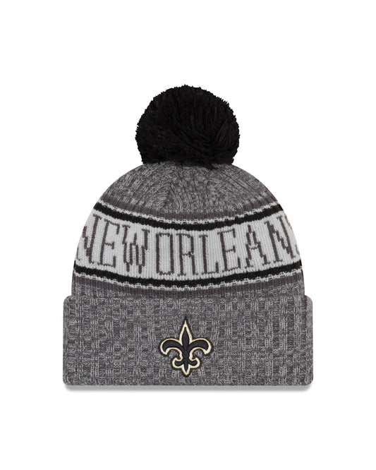 New Orleans Saints New Era Sideline Graphite Sport Cuffed Pom Knit Hat- Gray