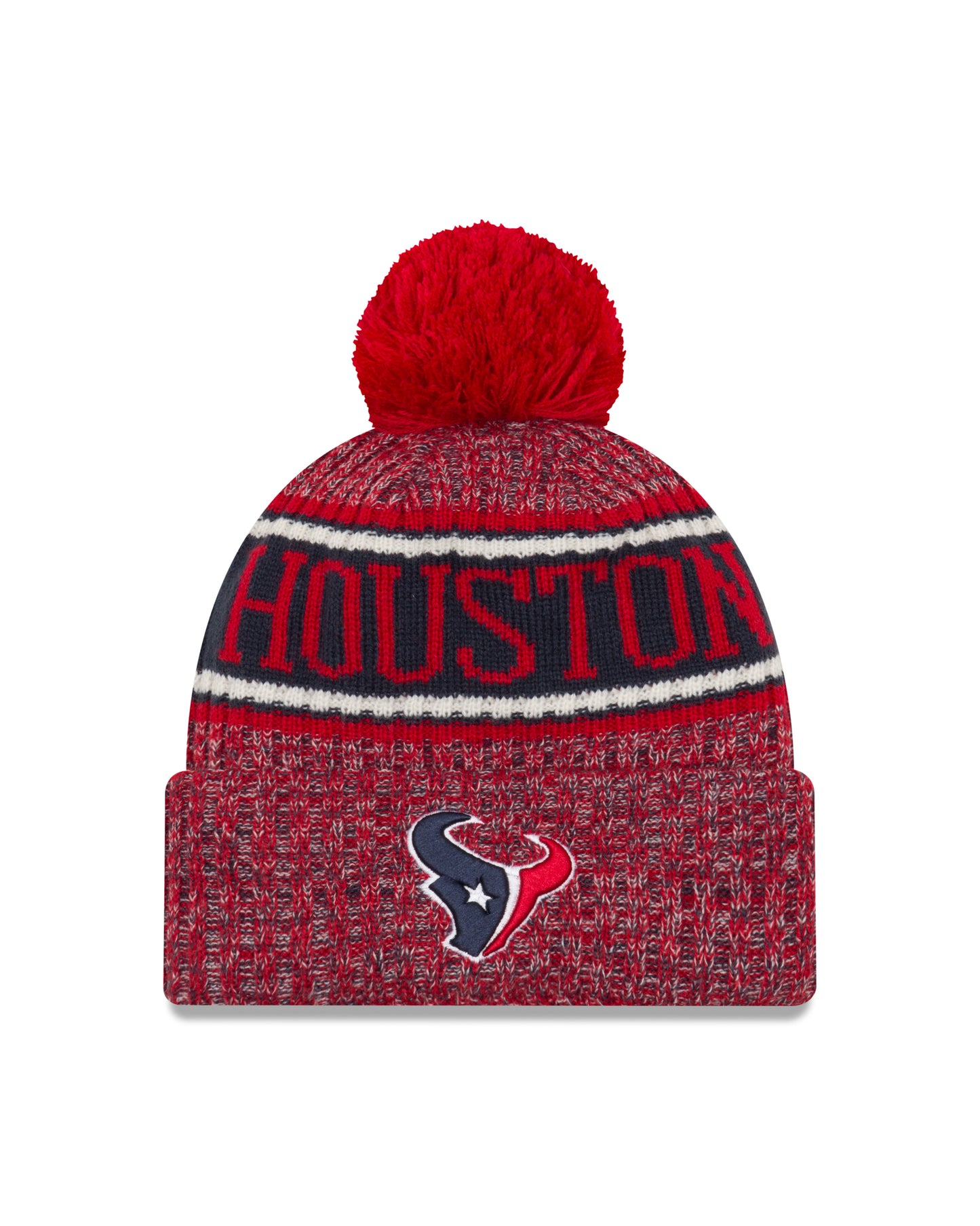 Texans New Era Sideline Sport Cuffed Pom Knit Hat- Red