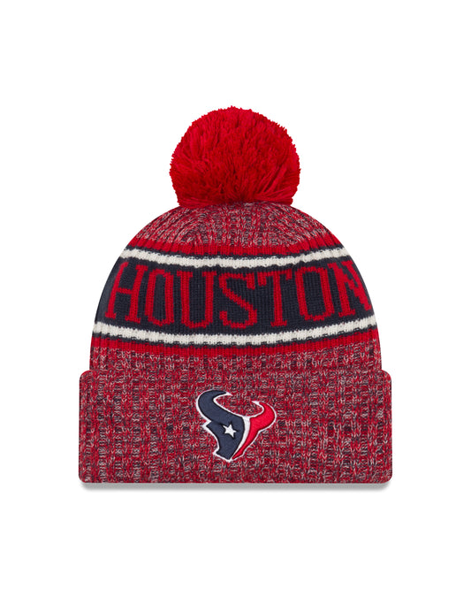 Texans New Era Sideline Sport Cuffed Pom Knit Hat- Red