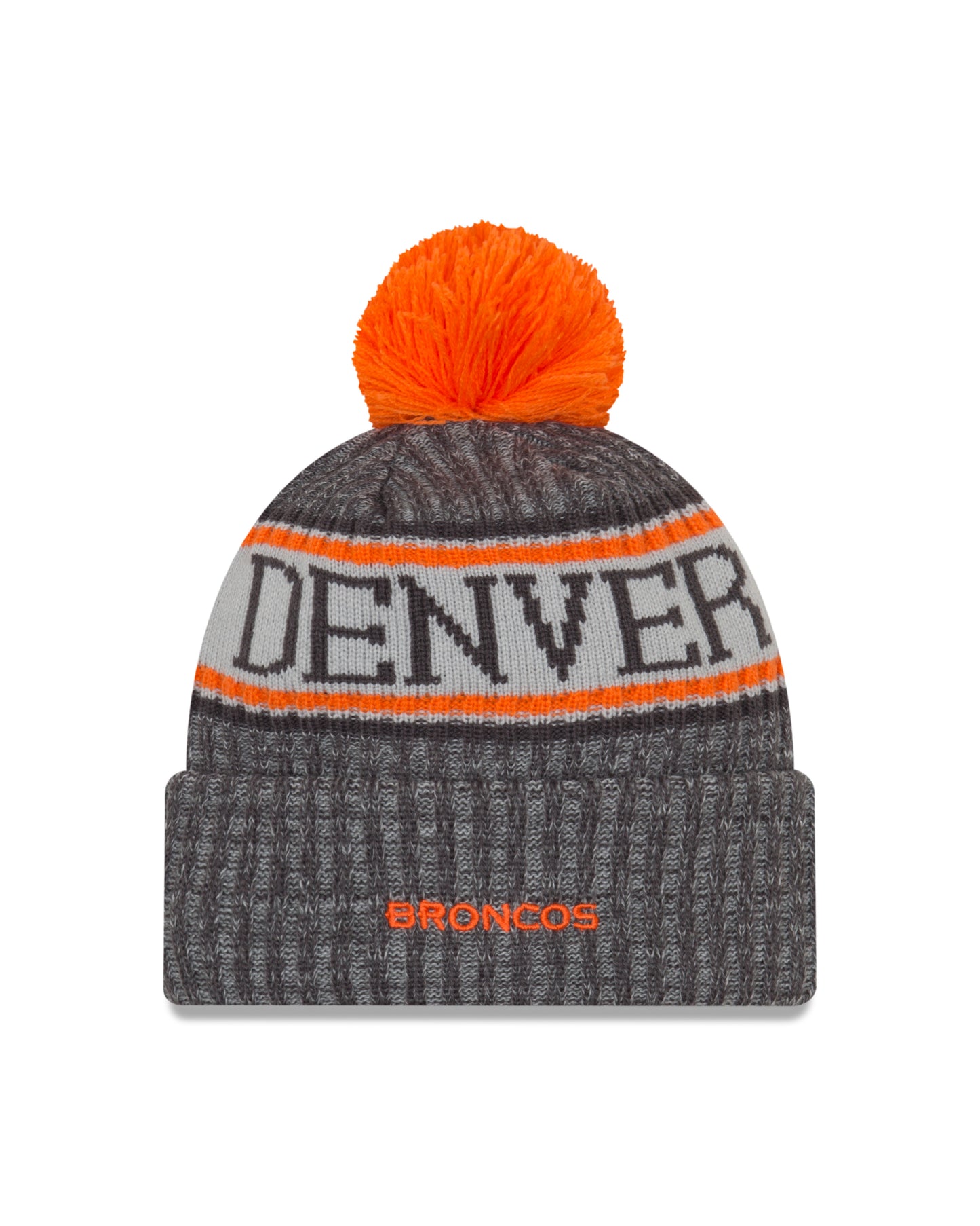 Denver Broncos New Era Sideline Graphite Sport Cuffed Pom Knit Hat- Gray