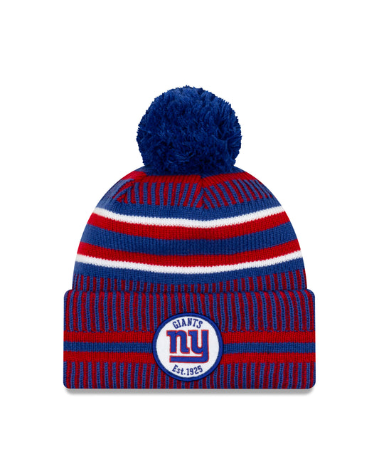 New York Giants New Era Sideline Sport Cuffed Pom Knit Hat- Blue