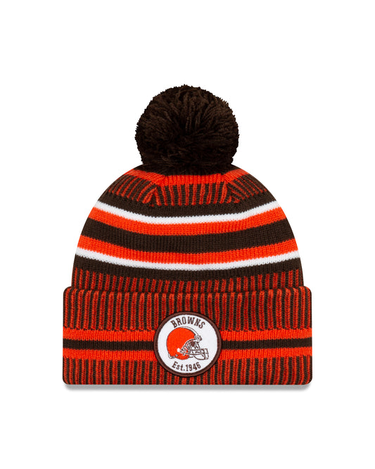 Cleveland Browns New Era Sideline Sport Cuffed Pom Knit Hat- Brown