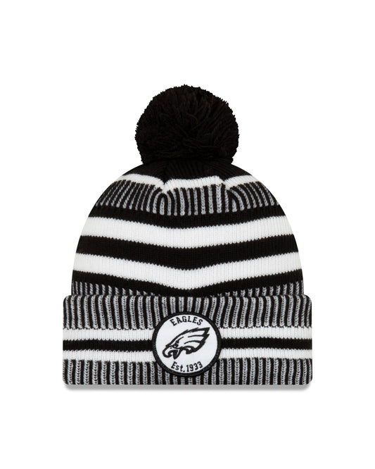 Philadelphia Eagles New Era Sideline Sport Cuffed Pom Knit Hat- Black/White