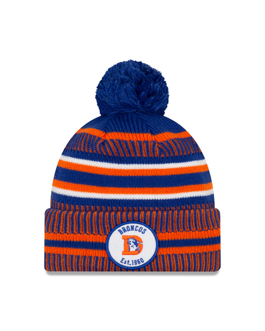 Denver Broncos New Era Sideline Sport Cuffed Pom Knit Hat- Blue
