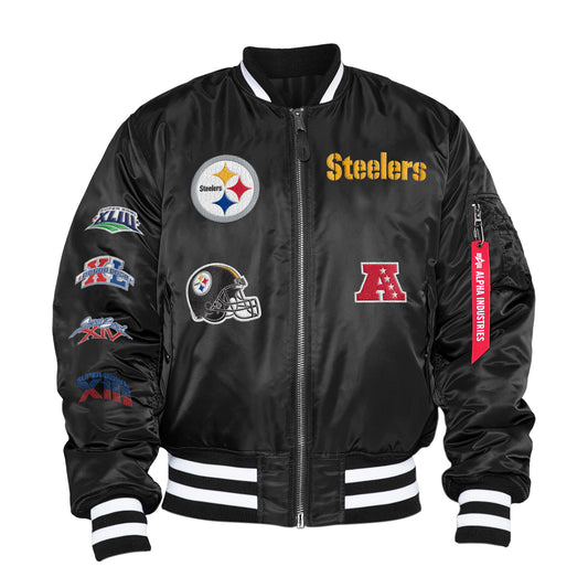 Pittsburgh Steelers Alpha Industries MA-1 Reversible Bomber Jacket- Black