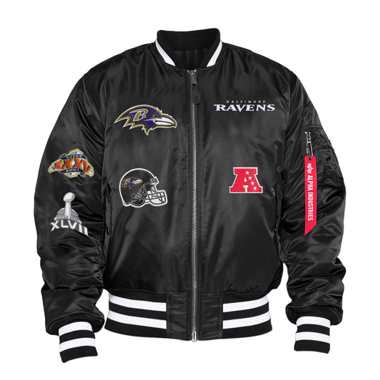 Baltimore Ravens Alpha Industries MA-1 Reversible Bomber Jacket- Black