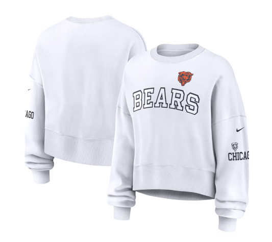 Chicago Bears Nike Women's White Oversized Long Sleeve Cropped Sweatshirt