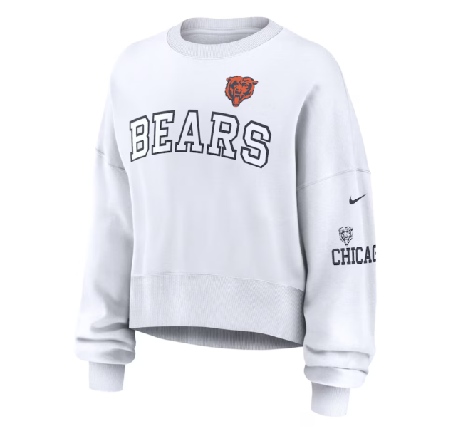 Chicago Bears Nike Women's White Oversized Long Sleeve Cropped Sweatshirt