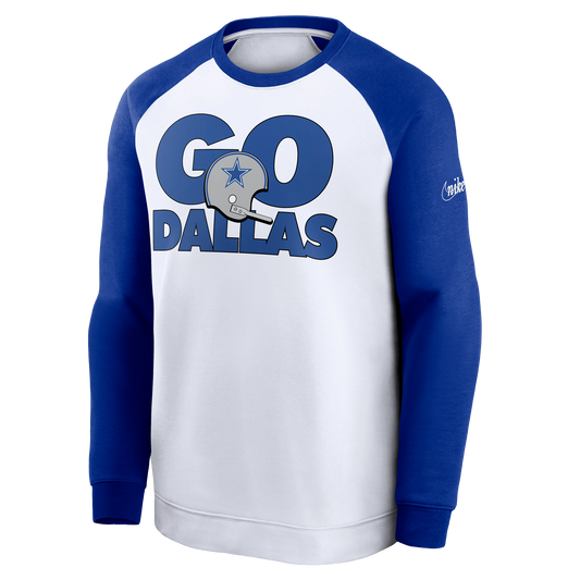 Dallas Cowboys NFL White / Royal Nike Go Helmet Historic Raglan Sweatshirt