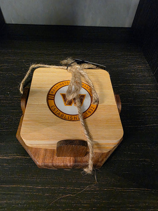 Washington Commanders  Four-Piece Wood tonal Inlay Coaster Set with Caddy