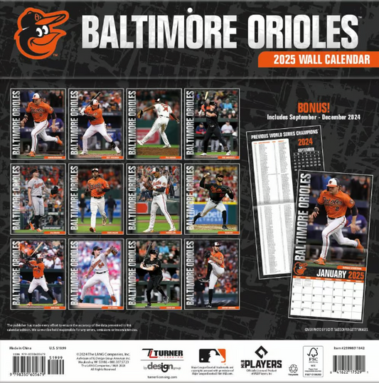 MLB Baltimore Orioles 2025 Wall Calendar