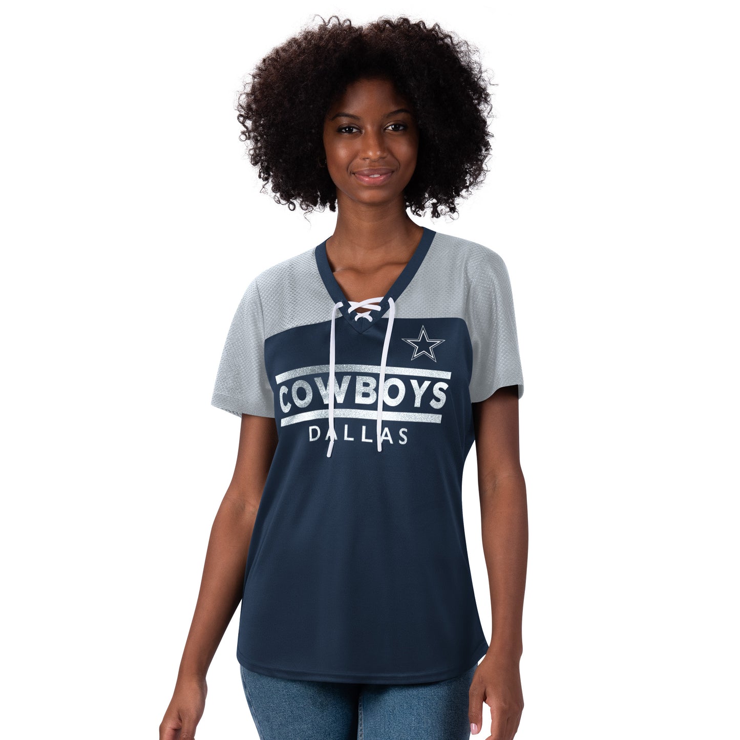 Dallas Cowboys Enforcer Lace Up Women's T-Shirt - Navy