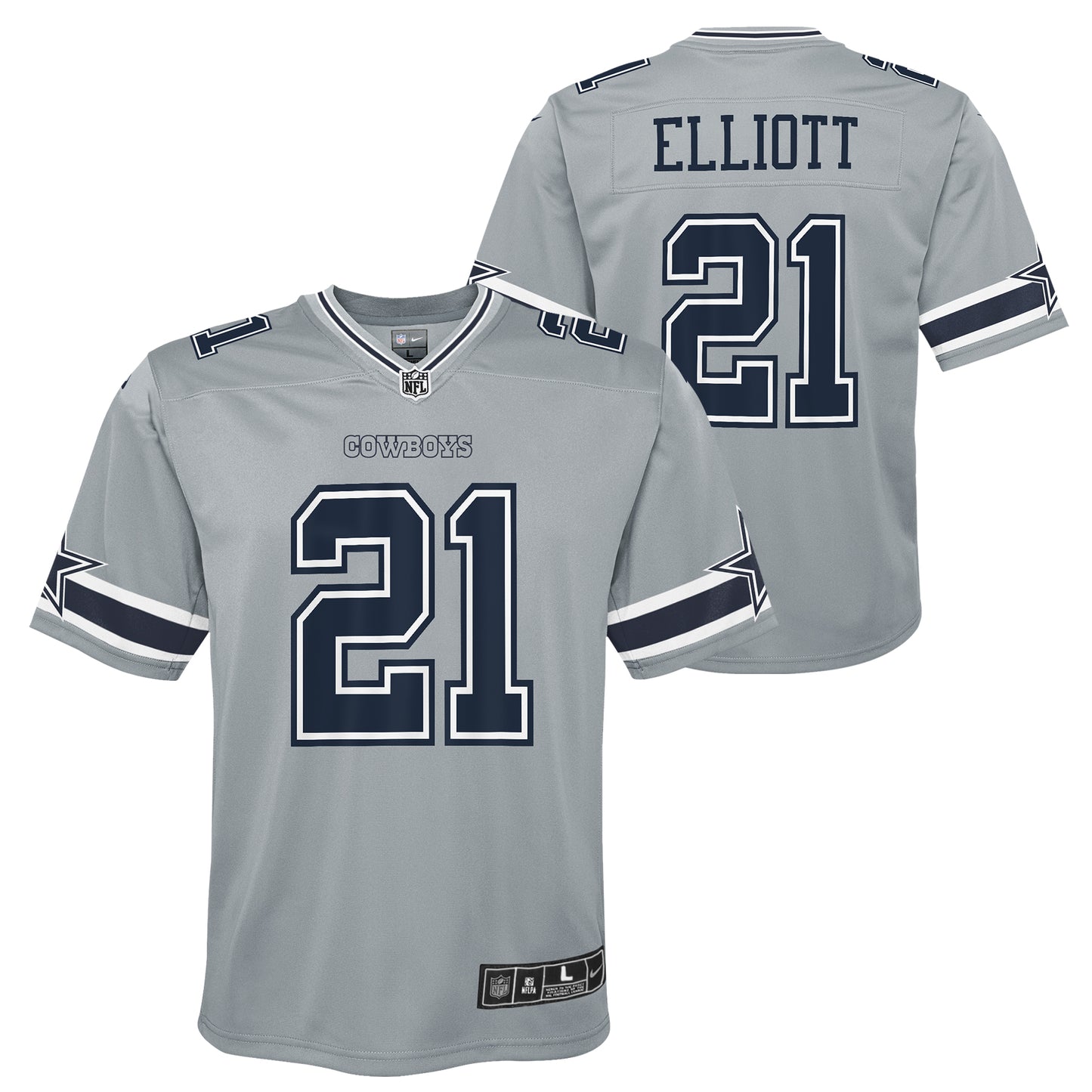 Dallas Cowboys #21 Ezekiel Elliott Inverted Youth Jersey - Gray