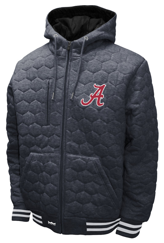 Alabama Crimson Tide NCAA Hooded Quilted Full-Zip Hoodie Jacket - Gray