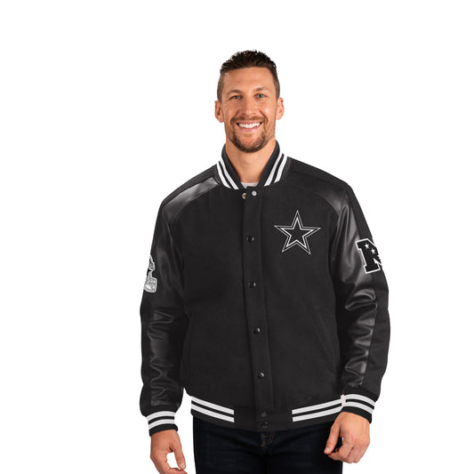 Dallas Cowboys Black/Black / White Quicksnap Wool Varsity Jacket By G-III