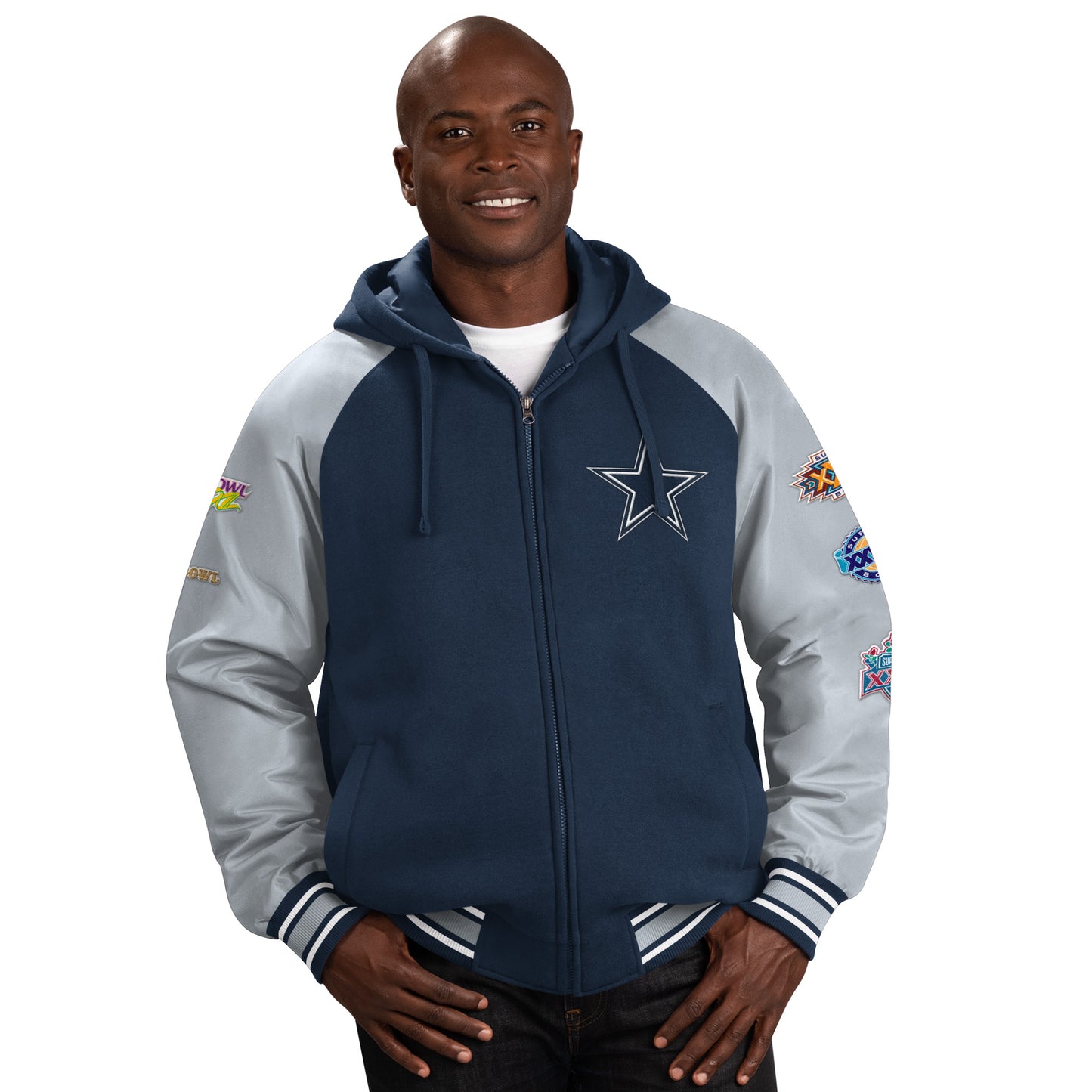 Dallas Cowboys 5 Time Super Bowl Champions Defender Varsity Hooded Jacket