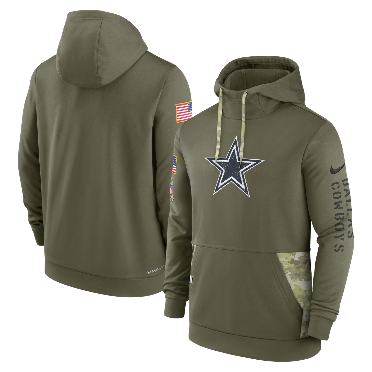 Dallas Cowboys Nike Sideline Salute to Service Pullover Hoodie- Olive Green