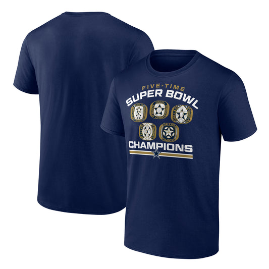 Dallas Cowboys Super Bowl 5 Time Rings Champions T-Shirt - Navy