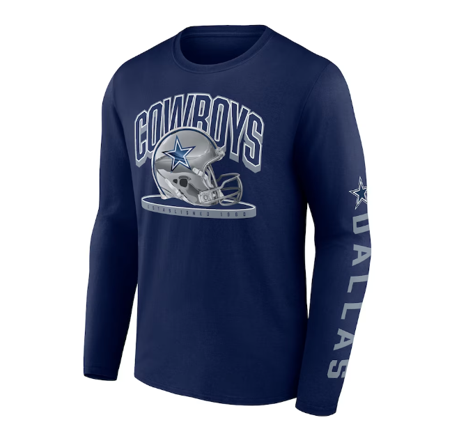 Dallas Cowboys Fanatics Branded Helmet Platform Long Sleeve Shirt - Navy
