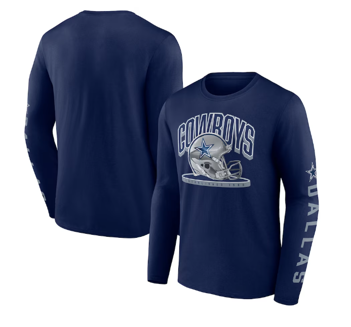 Dallas Cowboys Fanatics Branded Helmet Platform Long Sleeve Shirt - Navy