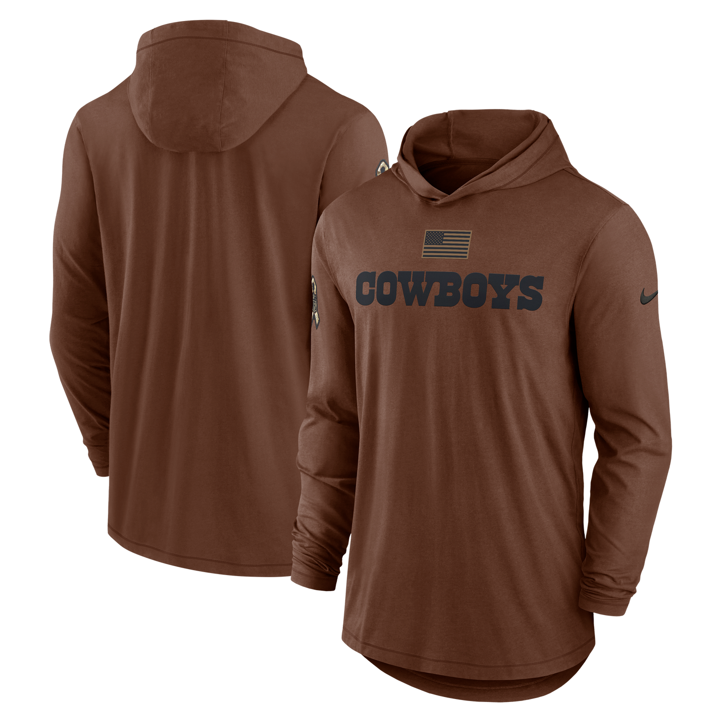 Dallas Cowboys Nike Salute to Service Sideline Hooded Long Sleeve Shirt - Brown
