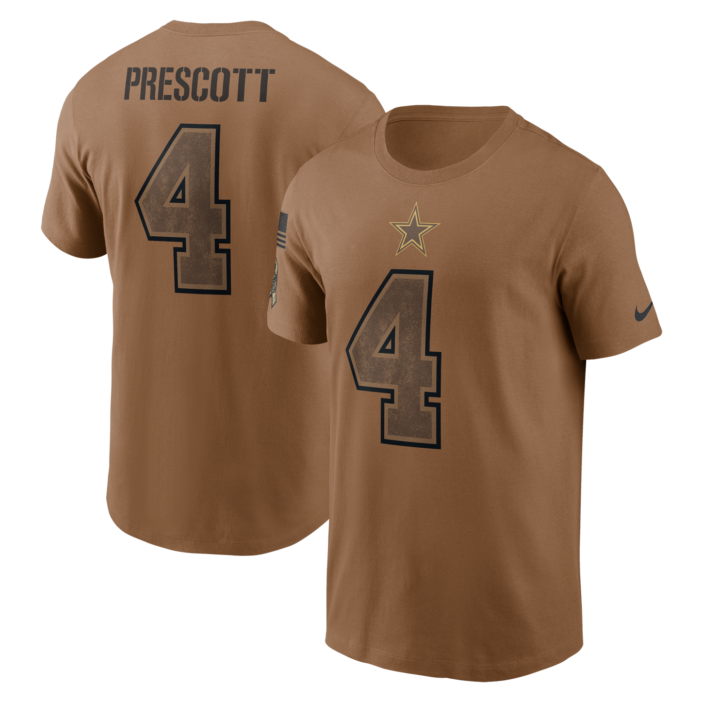 Dallas Cowboys Nike Salute to Service #4 Dak Prescott Player T-Shirt - Brown