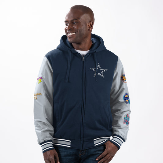 Dallas Cowboys G-III 5 Time Champions Player Option Full Zip Hooded Twill Jacket - Navy