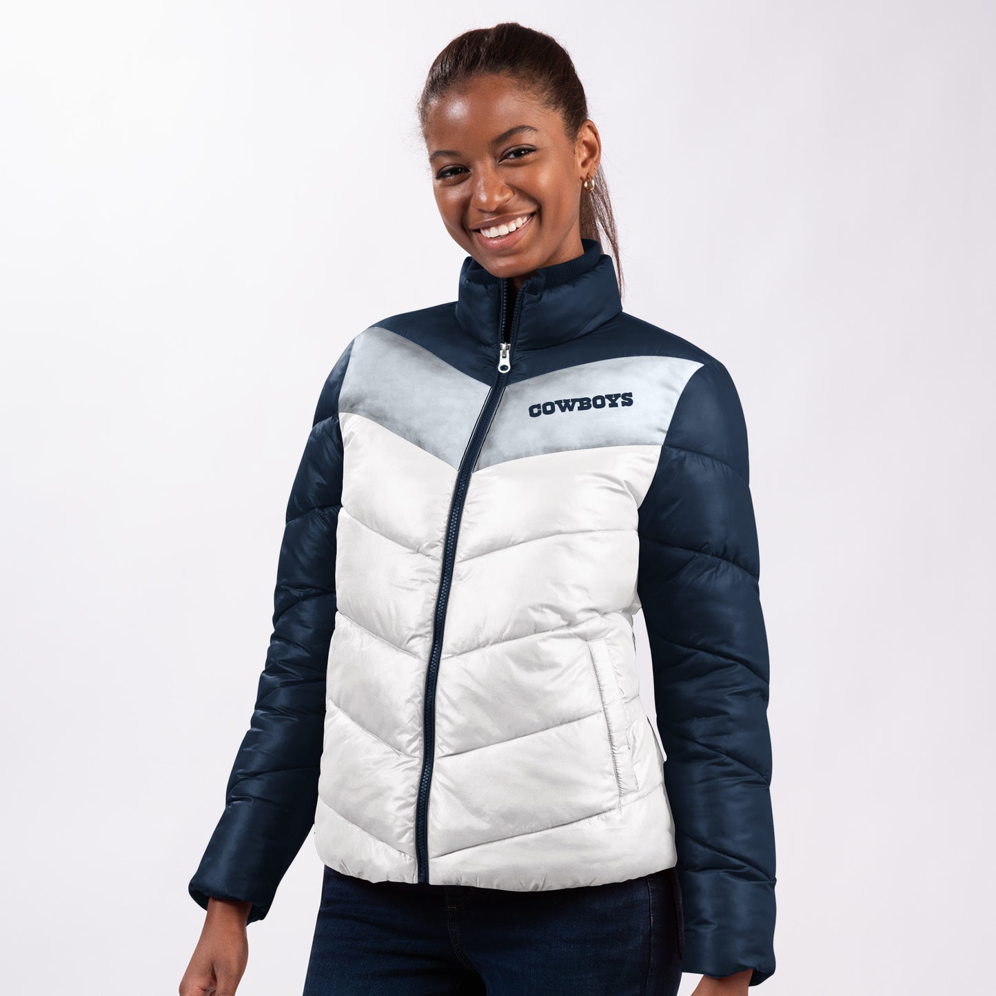 Dallas Cowboys G-III Women's New Star Quilted Full Zip Jacket - White/Navy