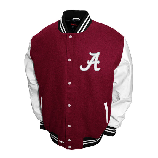 Alabama Crimson Tide Franchise Club Full-Snap Letterman Grad Wool Leather Jacket - Crimson