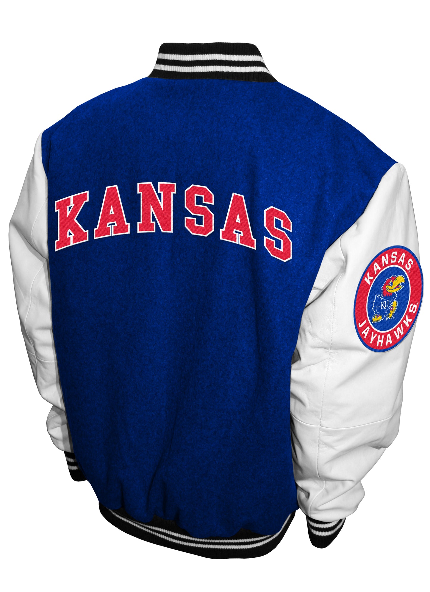 Kansas Jayhawks Franchise Club Full-Snap Letterman Grad Wool Leather Jacket - Blue