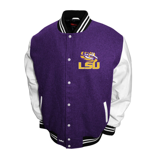 LSU Tigers Franchise Club Full-Snap Letterman Grad Wool Leather Jacket - Purple