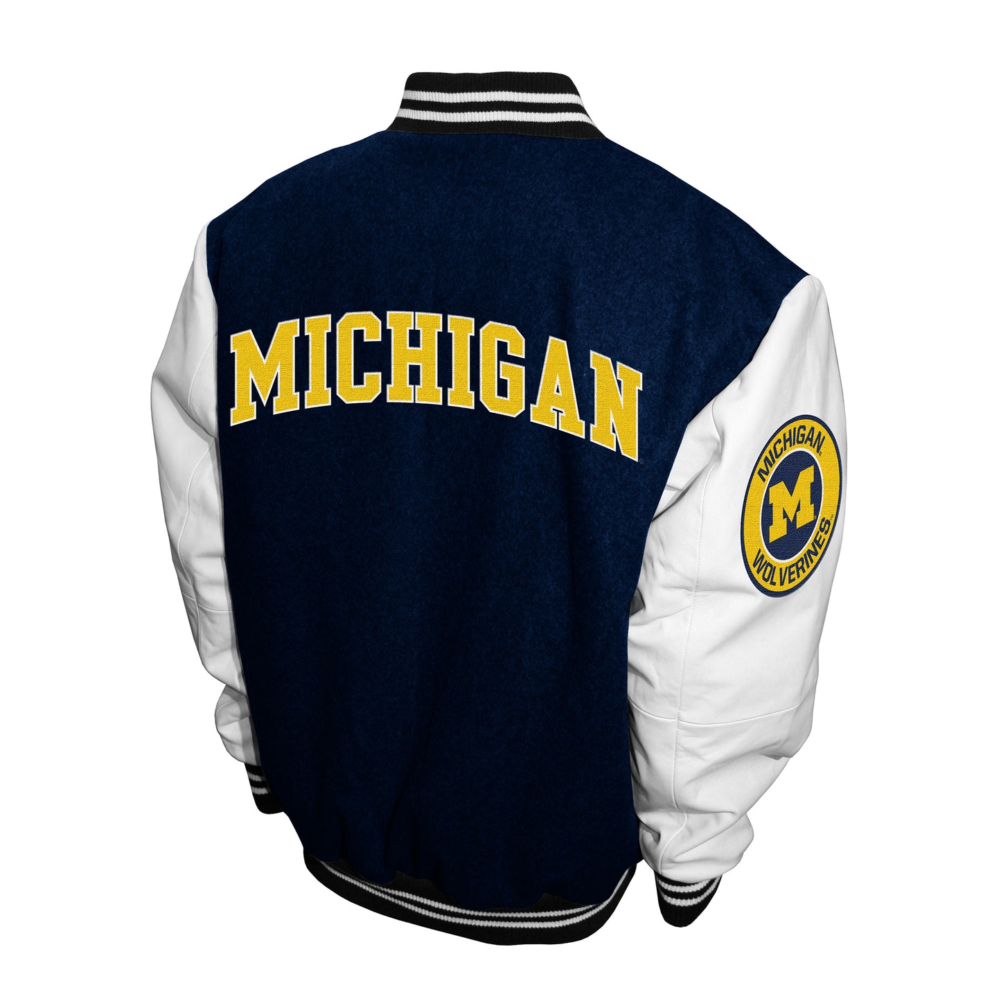 Michigan Wolverines Franchise Club Full-Snap Letterman Grad Wool Leather Jacket - Navy
