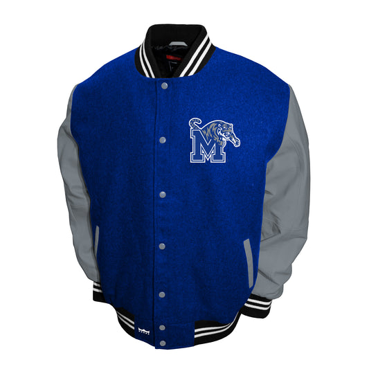 Memphis Tigers Franchise Club Full-Snap Letterman Grad Wool Leather Jacket - Blue